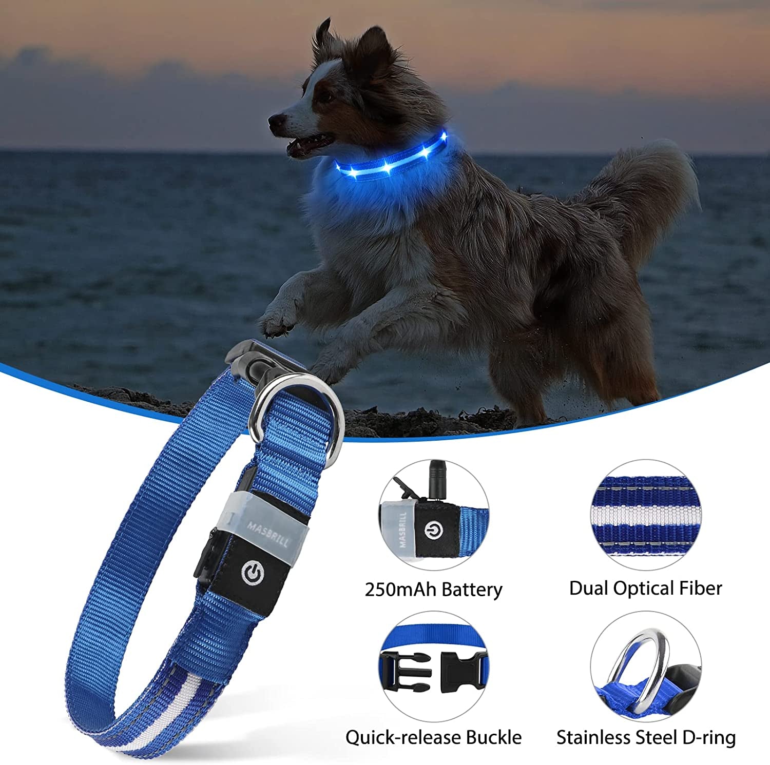 Led Dog Collar,Rechargeable Light up Dog Collars Water-Resistant Lighted Dog Collar Flashing Glowing Dog Collar Night Waking Collar for Dogs